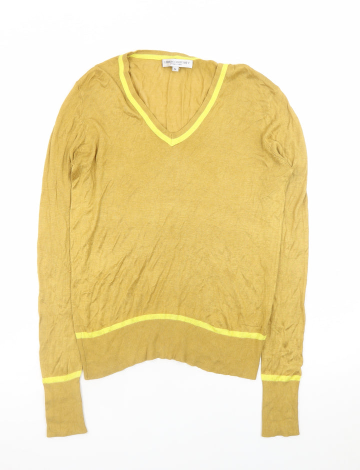 Lennon Courtney Women Yellow Viscose V-Neck Pullover Jumper M