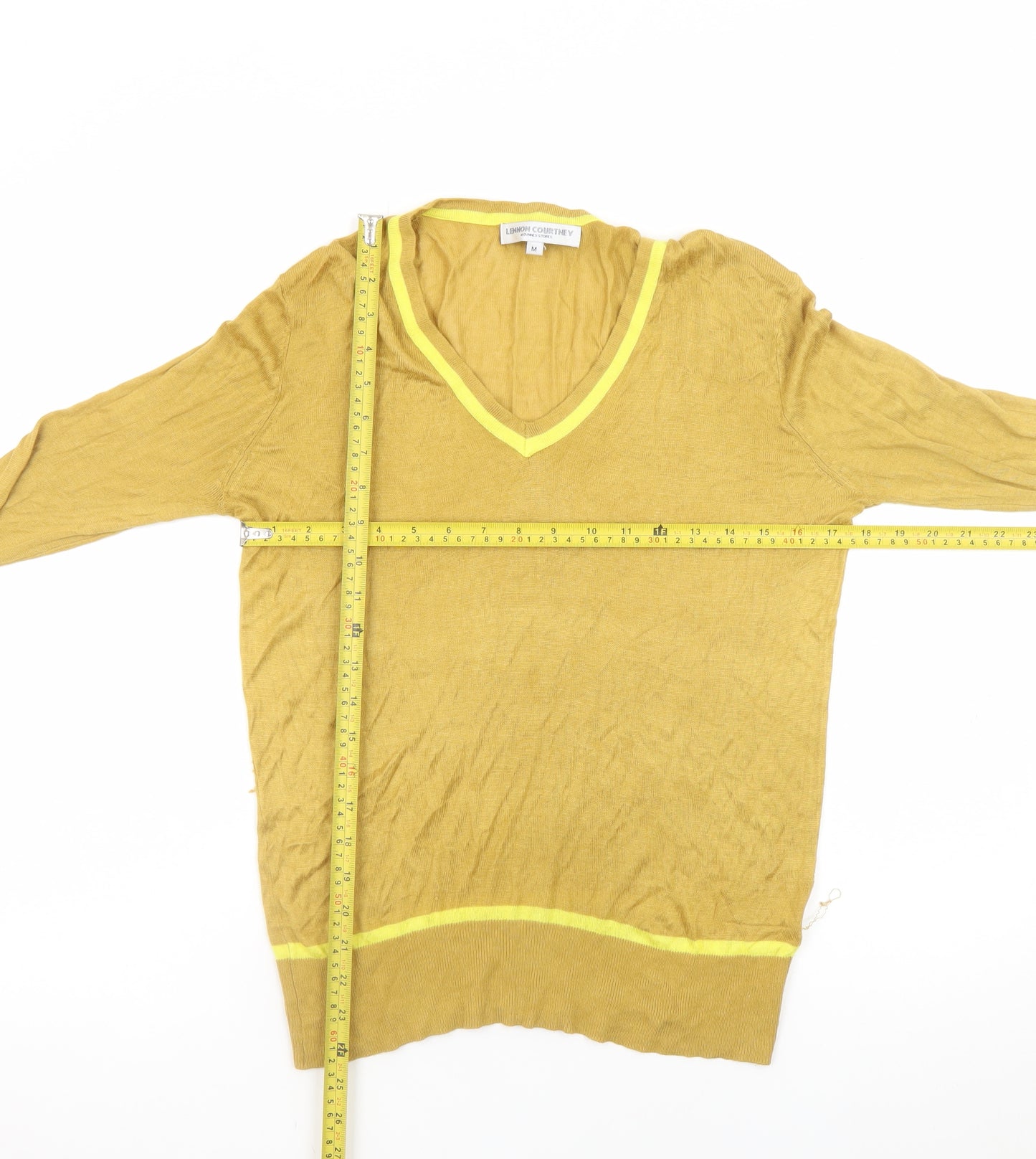 Lennon Courtney Women Yellow Viscose V-Neck Pullover Jumper M