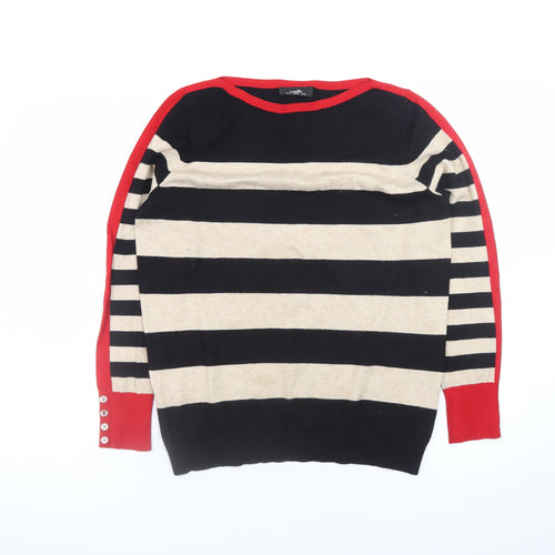 Wallis Women’s Black Beige Red Striped Boat Neck Jumper Size 14