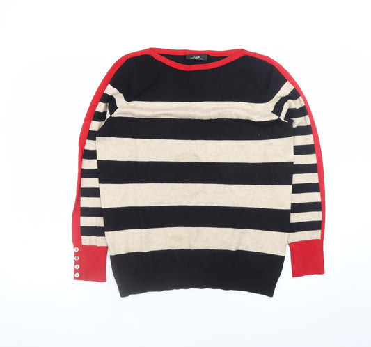 Wallis Women’s Black Beige Red Striped Boat Neck Jumper Size 14