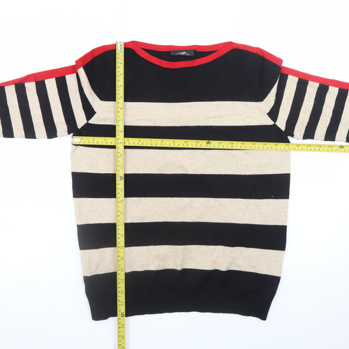 Wallis Women’s Black Beige Red Striped Boat Neck Jumper Size 14