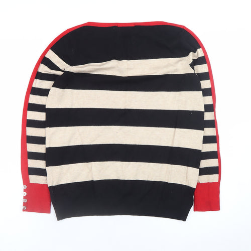 Wallis Women’s Black Beige Red Striped Boat Neck Jumper Size 14