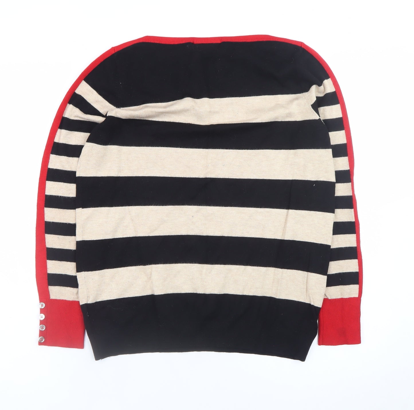 Wallis Women’s Black Beige Red Striped Boat Neck Jumper Size 14