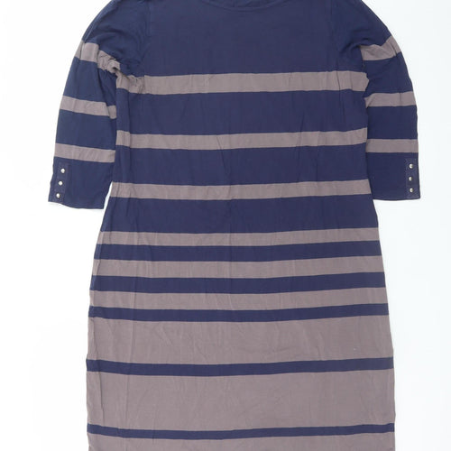 Marks and Spencer Women Blue Striped Shift Dress Size 16 3/4 Sleeve