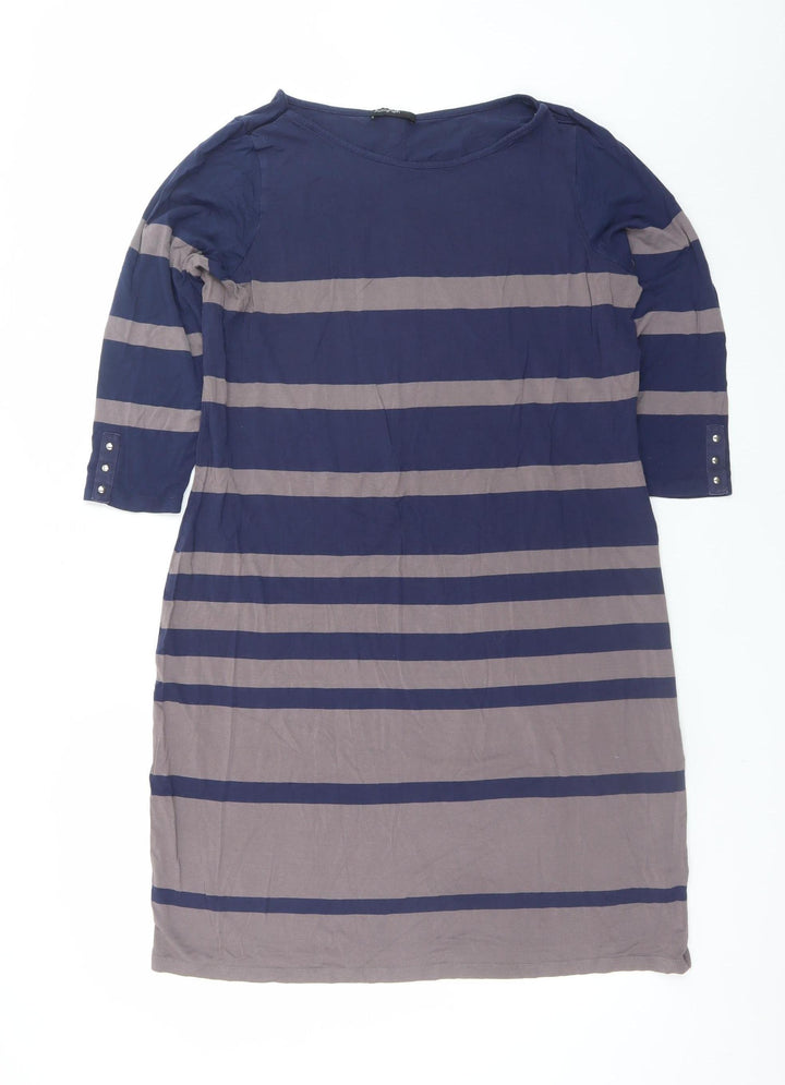 Marks and Spencer Women Blue Striped Shift Dress Size 16 3/4 Sleeve
