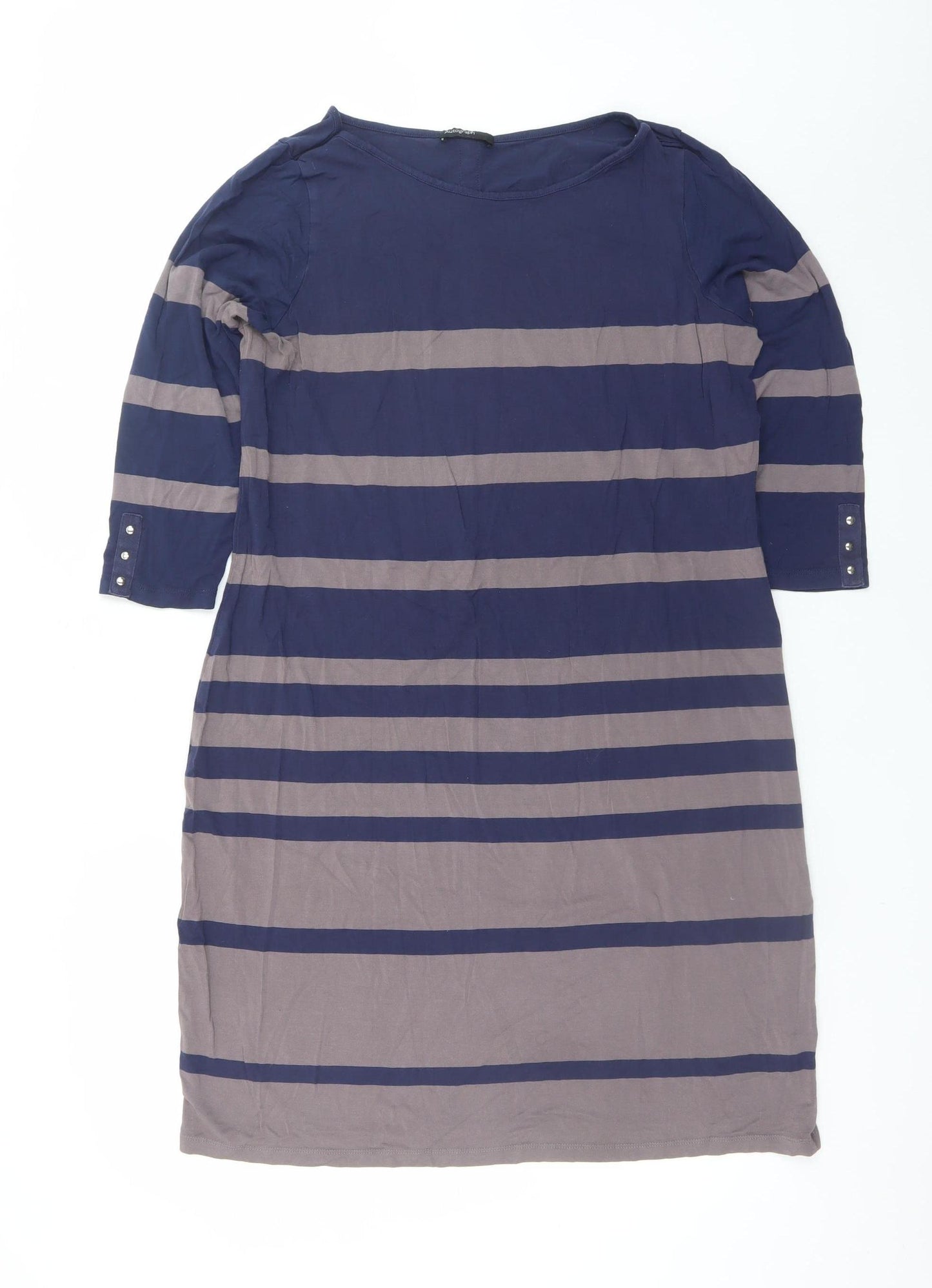 Marks and Spencer Women Blue Striped Shift Dress Size 16 3/4 Sleeve