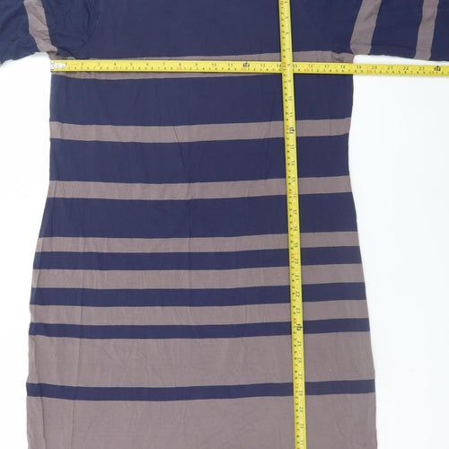 Marks and Spencer Women Blue Striped Shift Dress Size 16 3/4 Sleeve