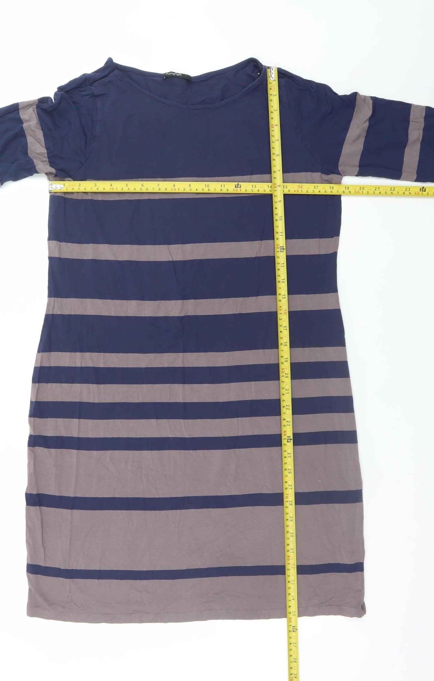 Marks and Spencer Women Blue Striped Shift Dress Size 16 3/4 Sleeve