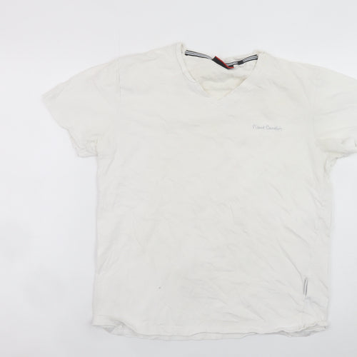 Pierre Cardin Men's White M V-Neck Cotton T-Shirt Classic Fit