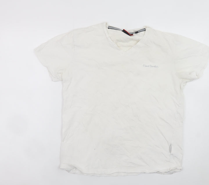 Pierre Cardin Men's White M V-Neck Cotton T-Shirt Classic Fit