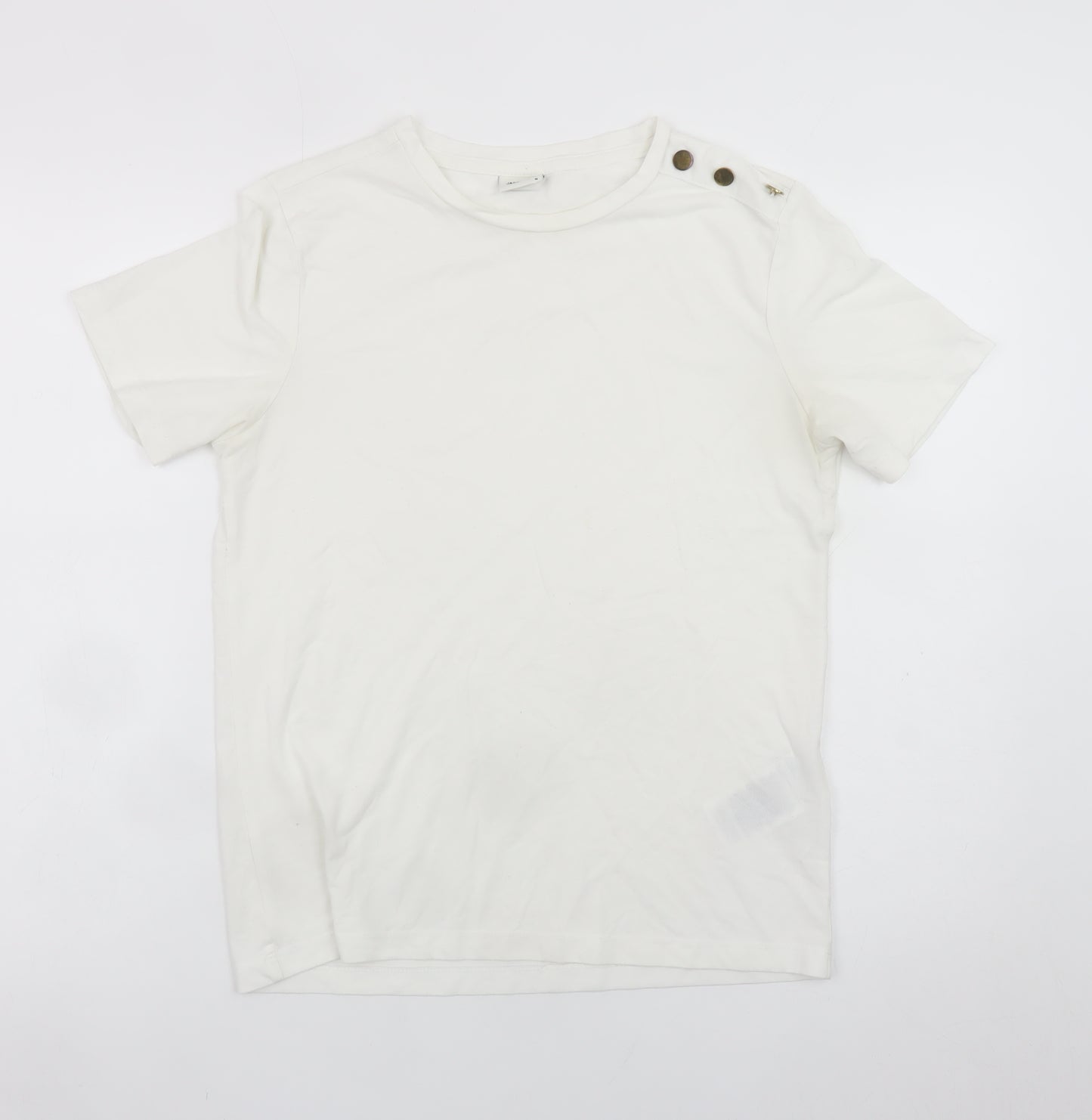 Jacqueline de Yong Women White M Short Sleeve Button Crew Neck T-Shirt