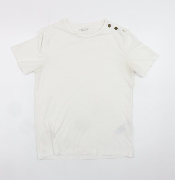 Jacqueline de Yong Women White M Short Sleeve Button Crew Neck T-Shirt