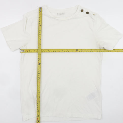 Jacqueline de Yong Women White M Short Sleeve Button Crew Neck T-Shirt
