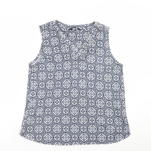 Dunnes Stores Women's Blue Geometric Sleeveless Blouse Size 14