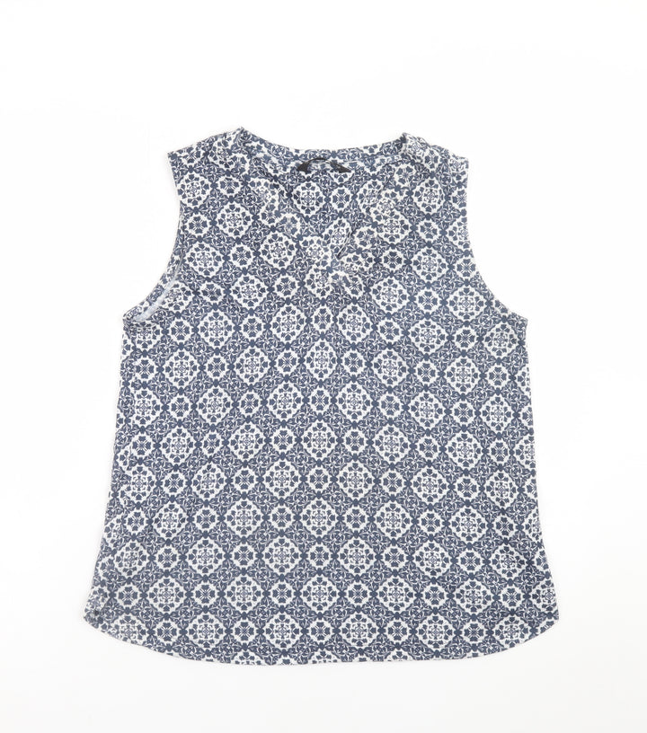 Dunnes Stores Women's Blue Geometric Sleeveless Blouse Size 14