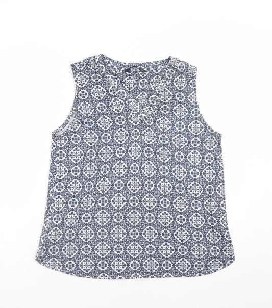 Dunnes Stores Women's Blue Geometric Sleeveless Blouse Size 14