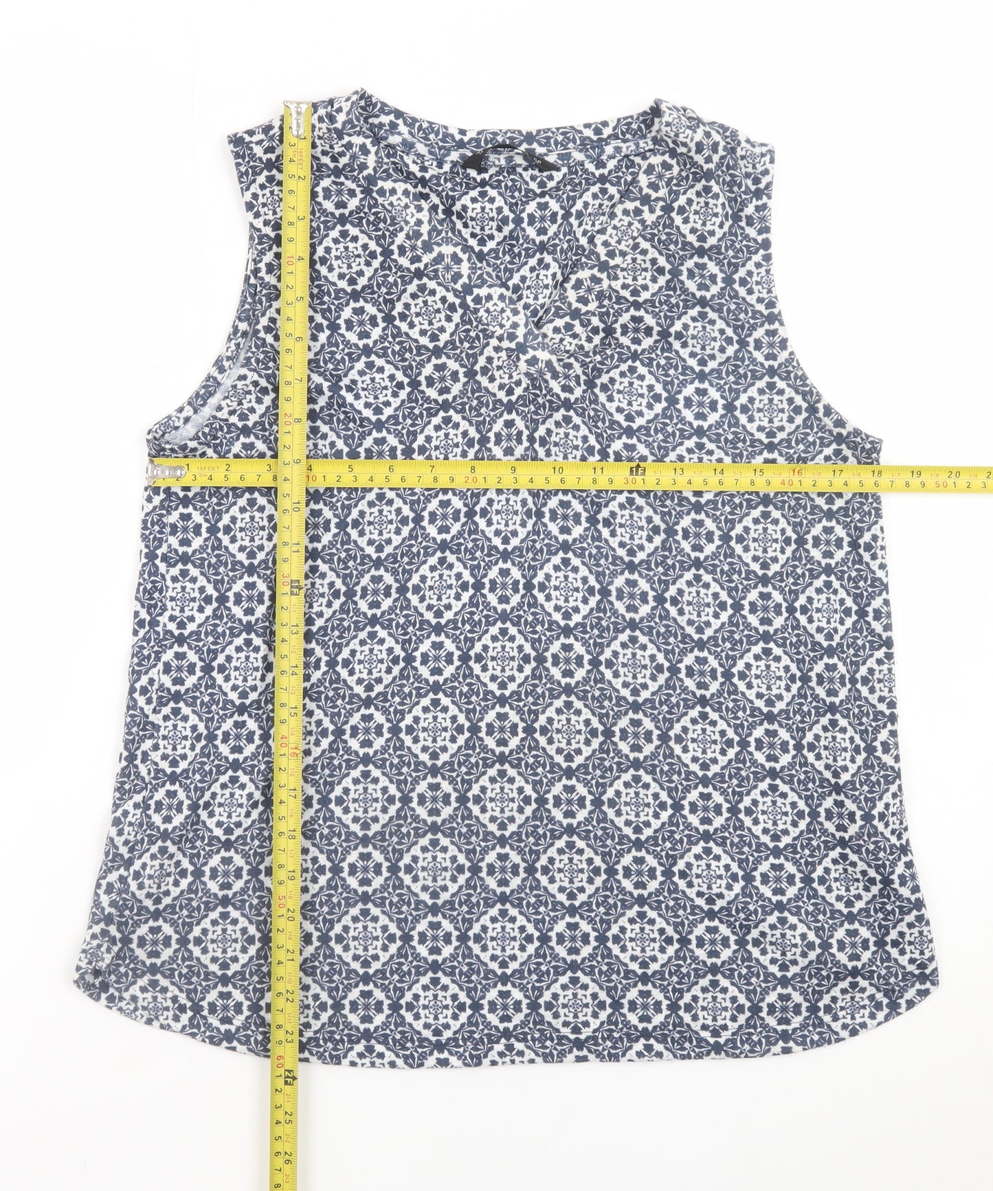 Dunnes Stores Women's Blue Geometric Sleeveless Blouse Size 14