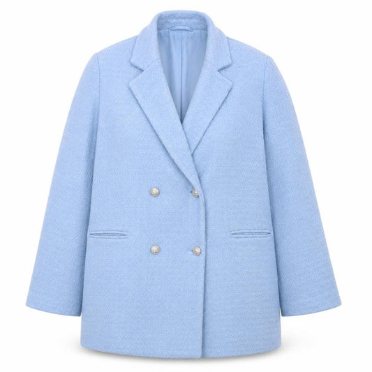 Front view of New Look Women Blue Blazer Jacket, size 16, Double Breasted Style