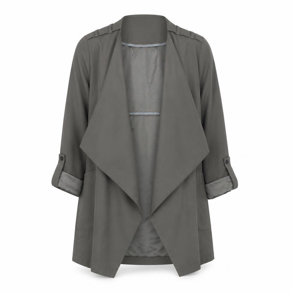 Front view of Vero Moda Women Grey Mid-Length Trench Coatigan M