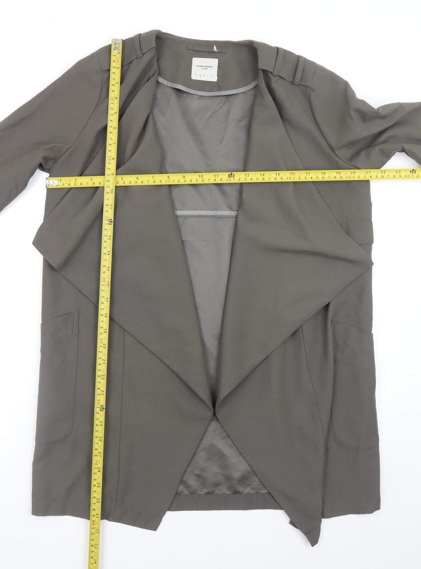 Vero Moda Women Grey Mid-Length Trench Coatigan M