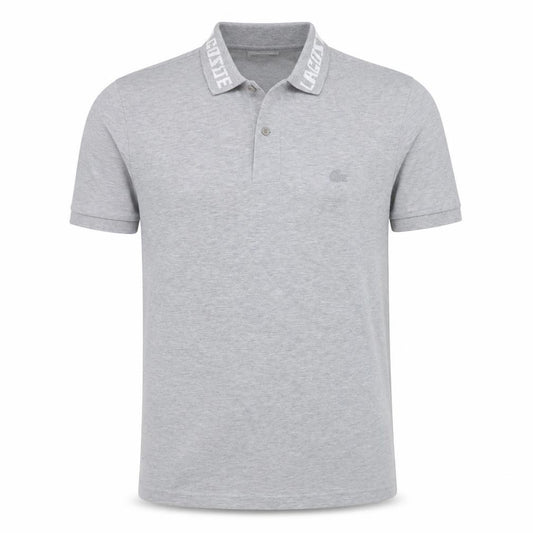 Front view of Lacoste Men's Grey Slim Fit Polo Shirt, size M, Short Sleeve Logo