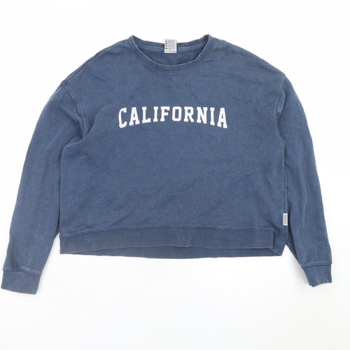 SoulCal & Co Women Blue Cotton Pullover Sweatshirt Size 8 California Print