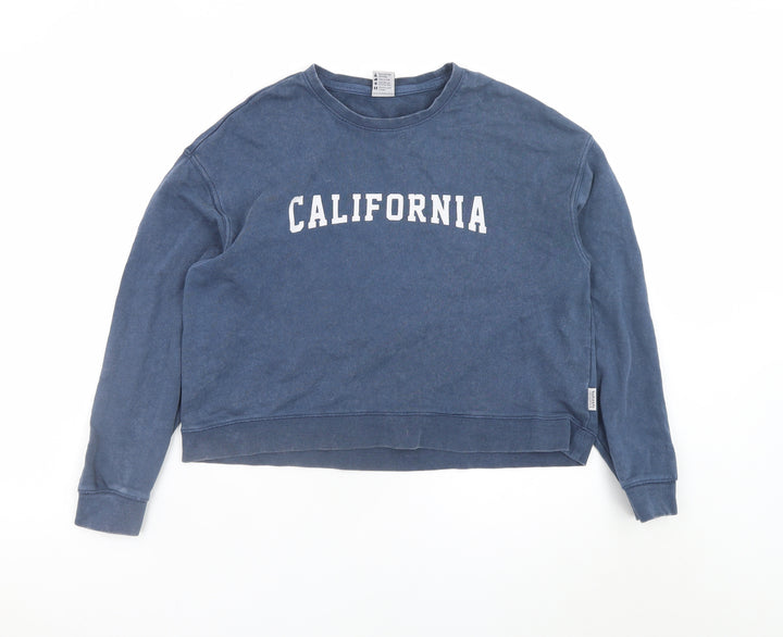 SoulCal & Co Women Blue Cotton Pullover Sweatshirt Size 8 California Print