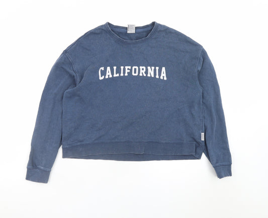 SoulCal & Co Women Blue Cotton Pullover Sweatshirt Size 8 California Print