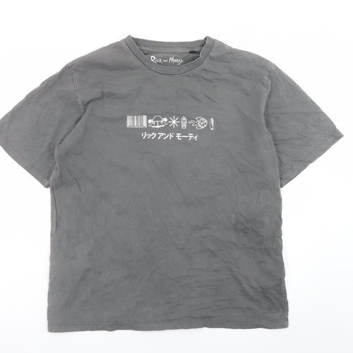 Rick and Morty Men's Grey Large Graphic Print Cotton T-Shirt