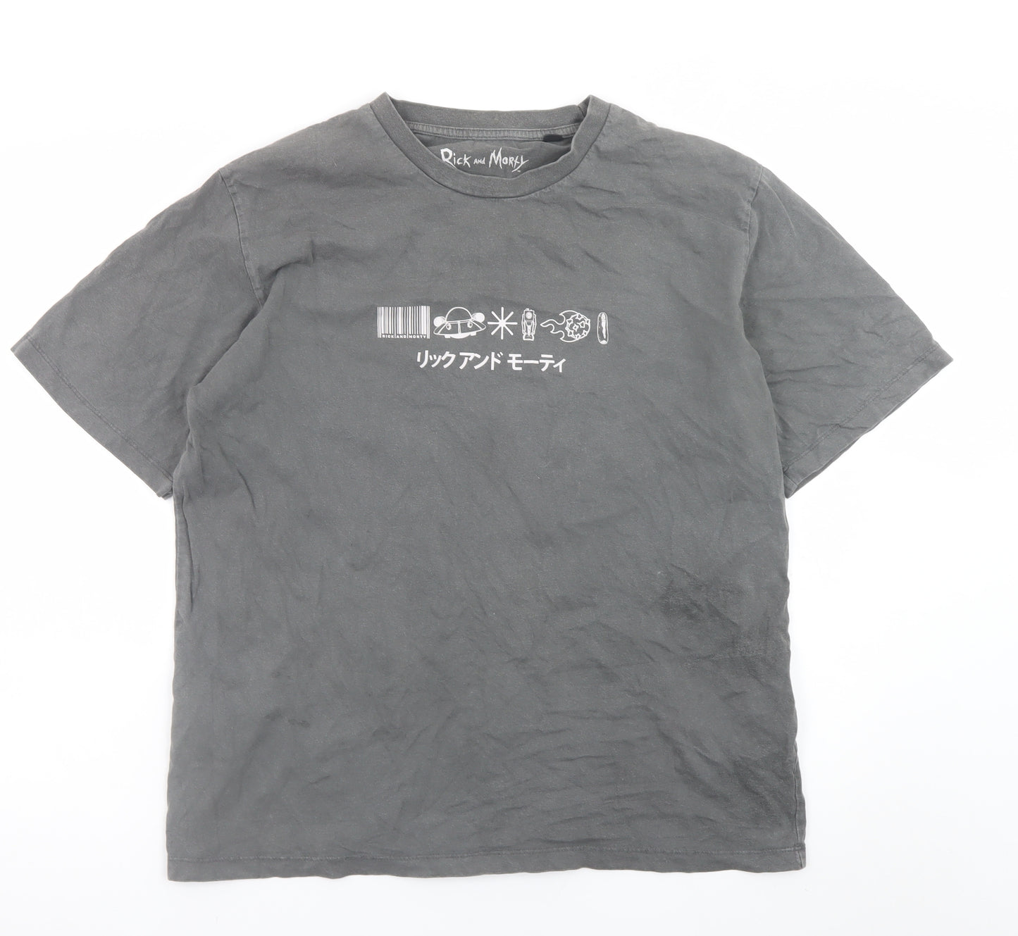 Rick and Morty Men's Grey Large Graphic Print Cotton T-Shirt