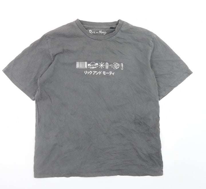 Rick and Morty Men's Grey Large Graphic Print Cotton T-Shirt