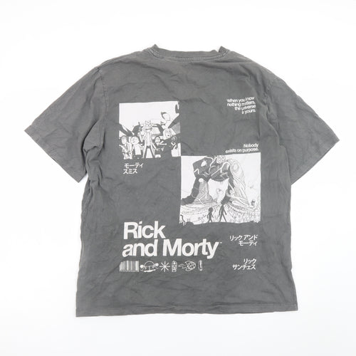 Rick and Morty Men's Grey Large Graphic Print Cotton T-Shirt