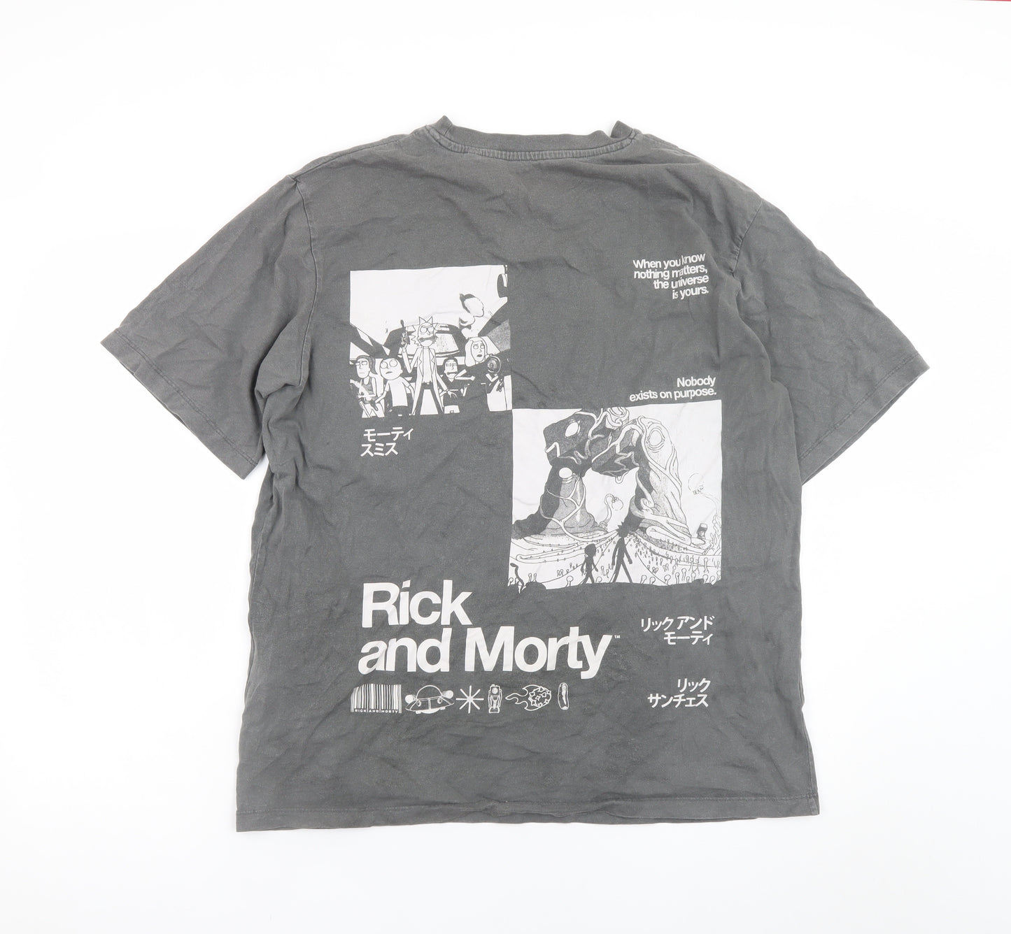 Rick and Morty Men's Grey Large Graphic Print Cotton T-Shirt