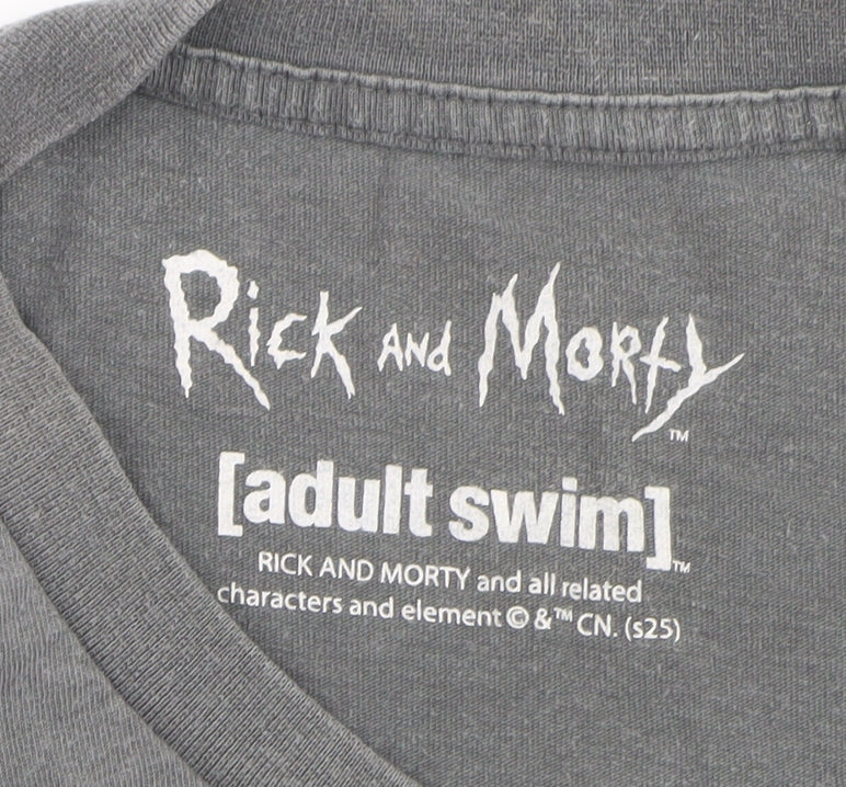 Rick and Morty Men's Grey Large Graphic Print Cotton T-Shirt