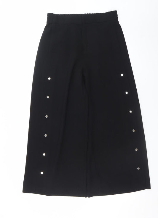 Zara Women Black Wide-Leg Studded Trousers Size M