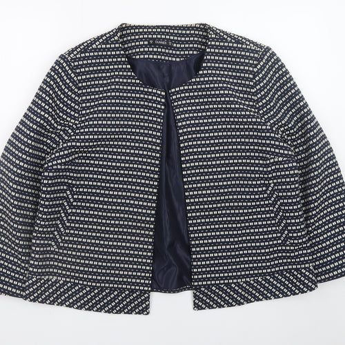 Dunnes Women Blue Geometric Pattern Mid-Length Open Jacket Size 20