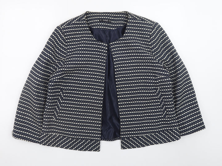 Dunnes Women Blue Geometric Pattern Mid-Length Open Jacket Size 20