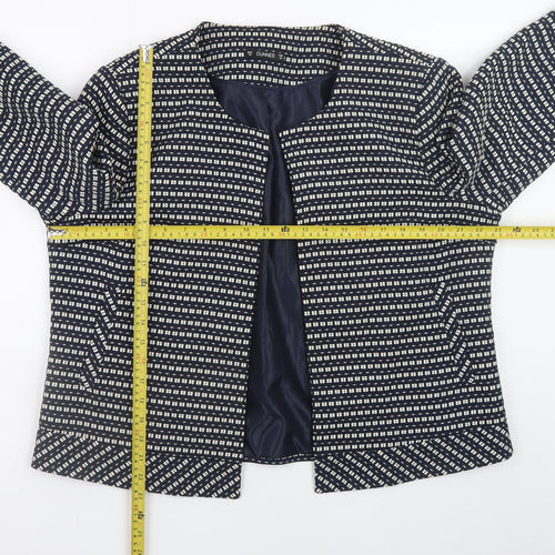 Dunnes Women Blue Geometric Pattern Mid-Length Open Jacket Size 20