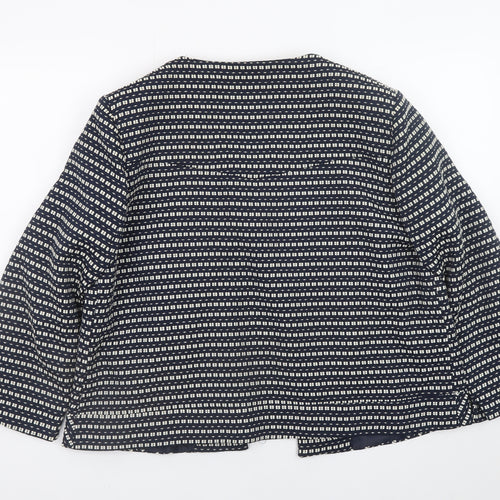 Dunnes Women Blue Geometric Pattern Mid-Length Open Jacket Size 20