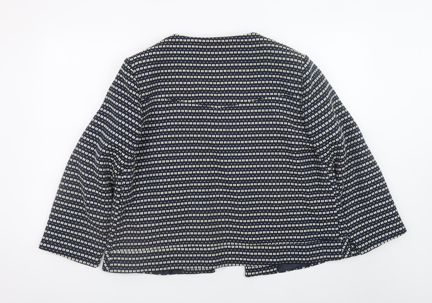 Dunnes Women Blue Geometric Pattern Mid-Length Open Jacket Size 20