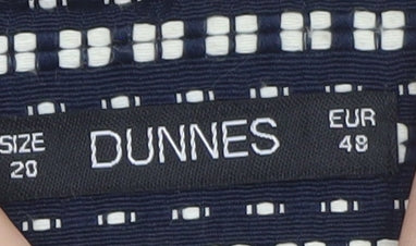 Dunnes Women Blue Geometric Pattern Mid-Length Open Jacket Size 20