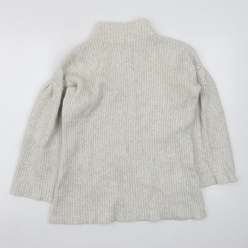 Mint Velvet Womens Beige Ribbed Mock Neck Wool Blend Jumper Size 12