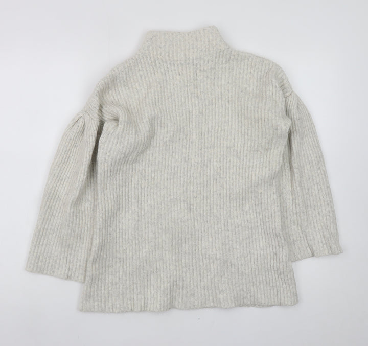 Mint Velvet Womens Beige Ribbed Mock Neck Wool Blend Jumper Size 12
