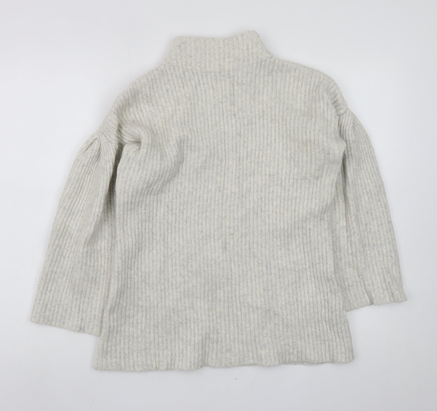 Mint Velvet Womens Beige Ribbed Mock Neck Wool Blend Jumper Size 12