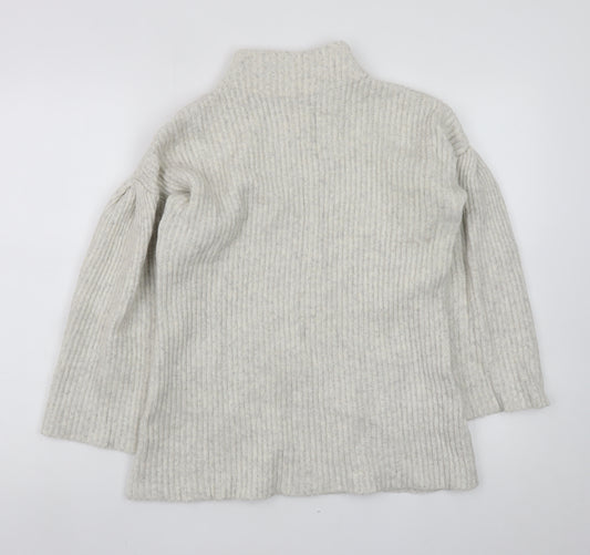 Mint Velvet Womens Beige Ribbed Mock Neck Wool Blend Jumper Size 12