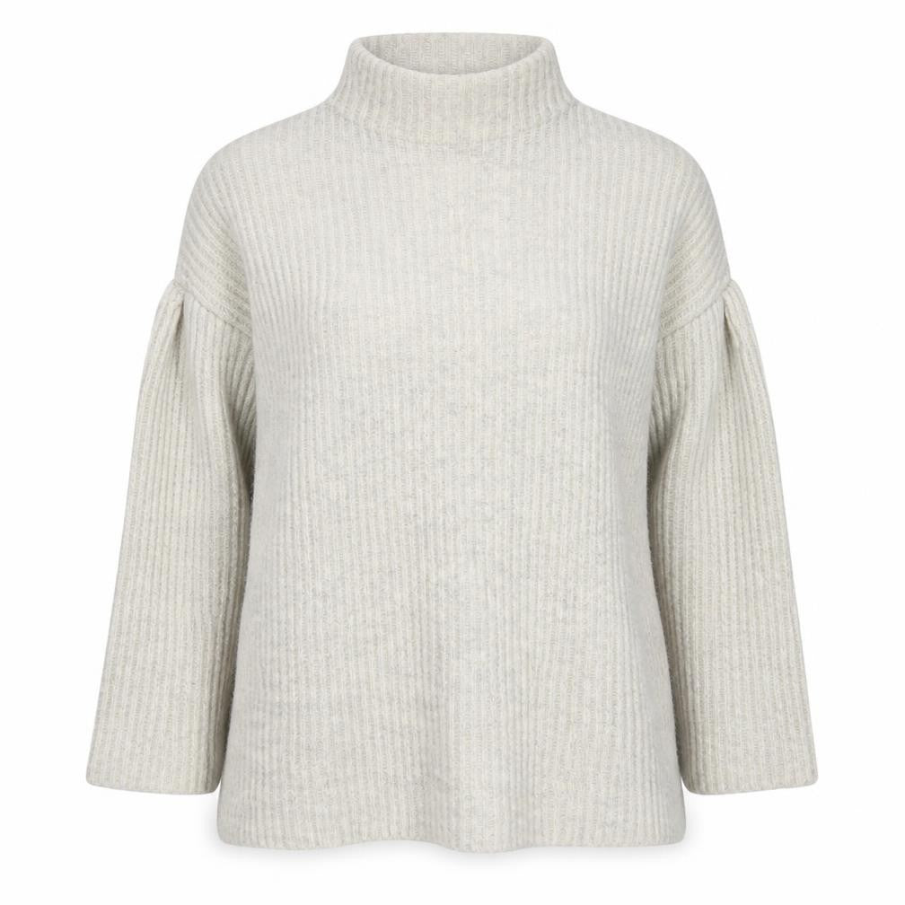 Mint Velvet Womens Beige Ribbed Mock Neck Wool Blend Jumper Size 12