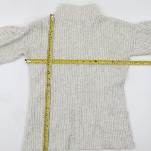 Mint Velvet Womens Beige Ribbed Mock Neck Wool Blend Jumper Size 12
