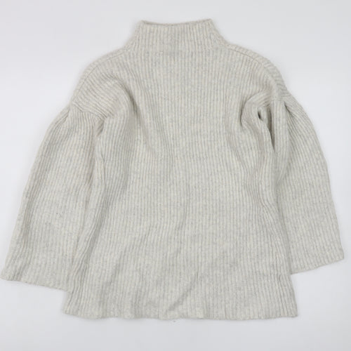 Mint Velvet Womens Beige Ribbed Mock Neck Wool Blend Jumper Size 12