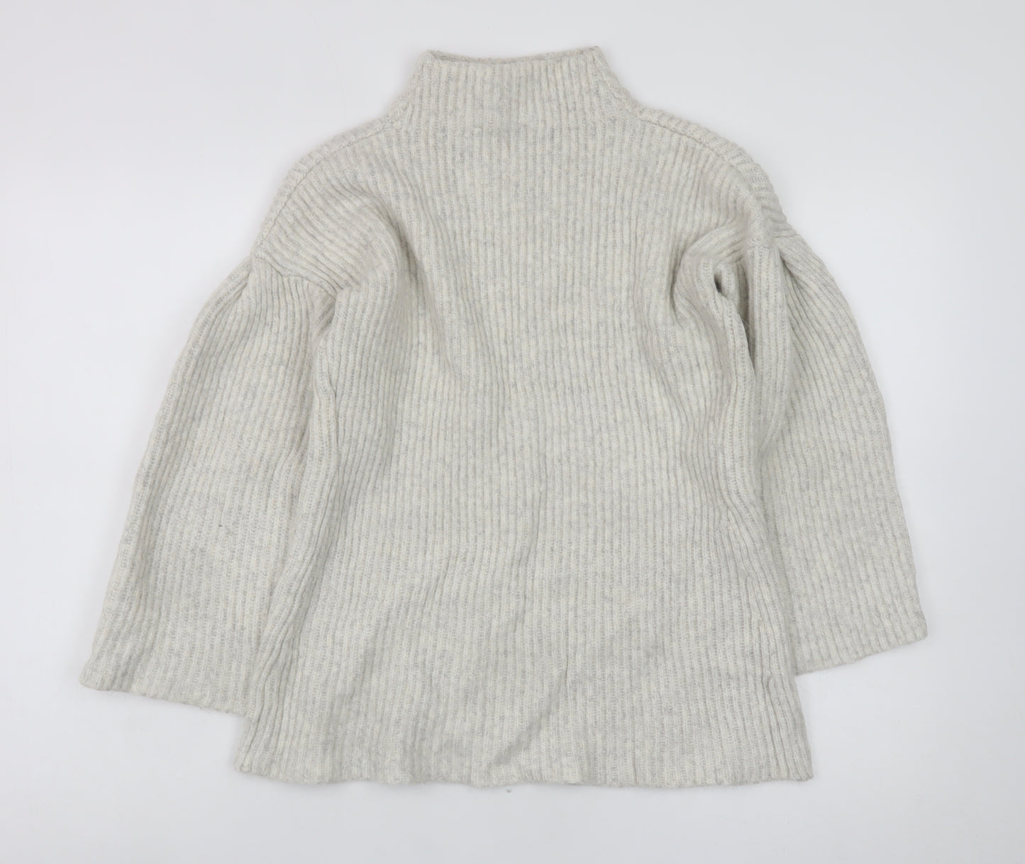 Mint Velvet Womens Beige Ribbed Mock Neck Wool Blend Jumper Size 12