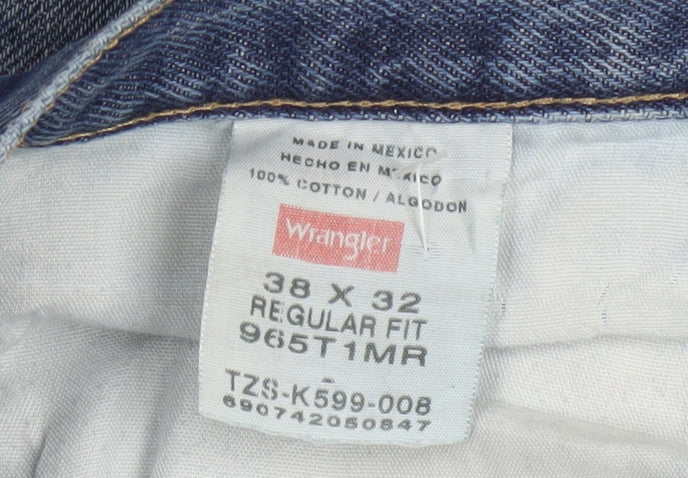 Wrangler Men's Blue Regular Fit Straight Leg Jeans 38x32 Denim